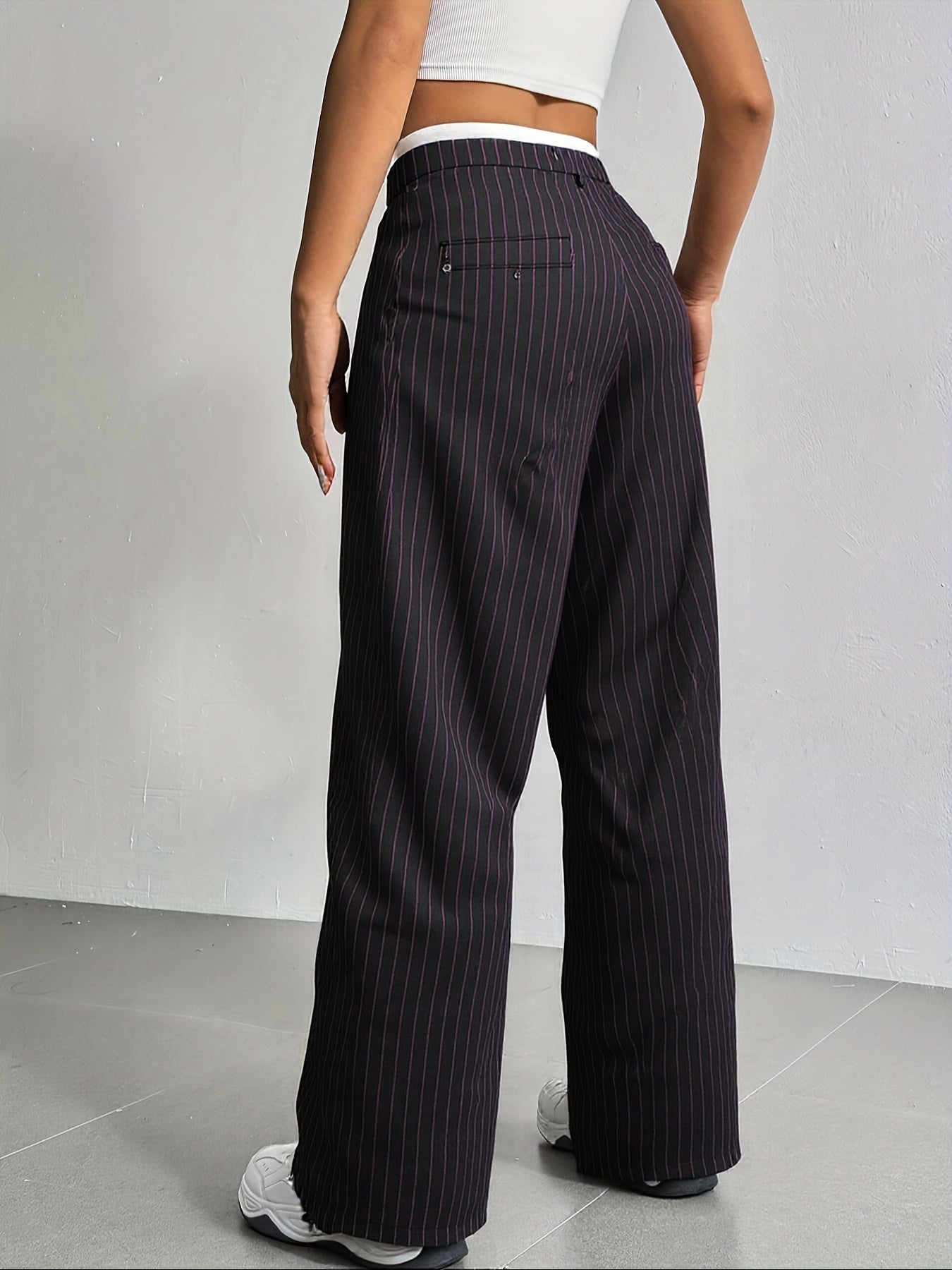 Eliška - Pruhované široké nohavice s vysokým pásom a sako