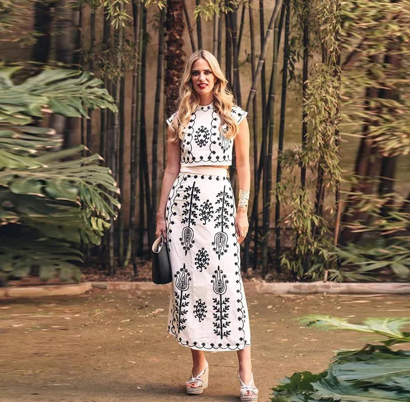 Camilla - Tlačený top a sukňa