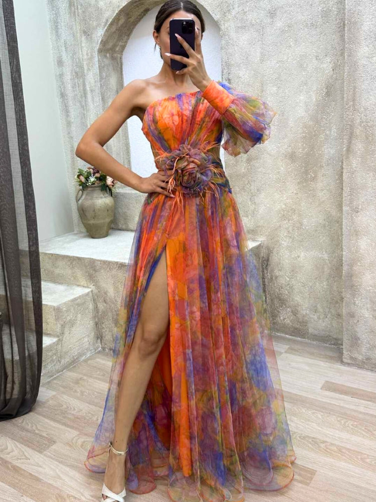 Kayla - Dlhá asymetrická kvetinová šaty