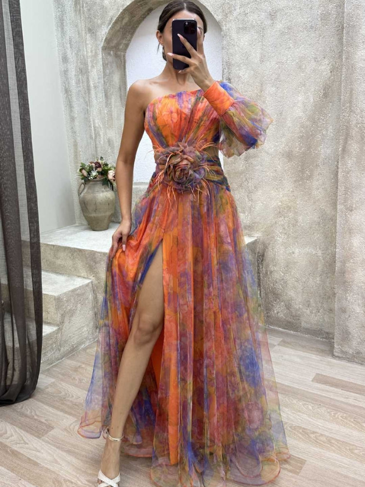 Kayla - Dlhá asymetrická kvetinová šaty