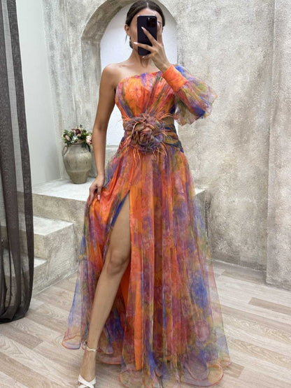 Kayla - Dlhá asymetrická kvetinová šaty