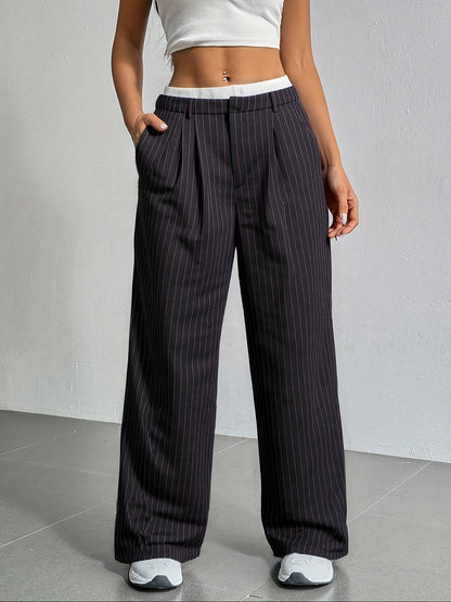 Eliška - Pruhované široké nohavice s vysokým pásom a sako